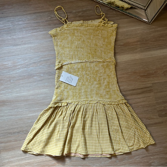 bohme Dresses & Skirts - Bohme Mustard Yellow Gingham Ruched Dress – Size Small NWT